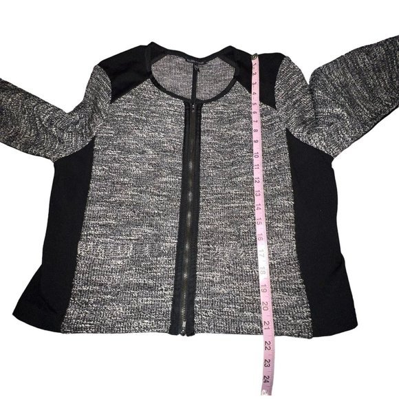 Eileen Fisher Cropped Tweed Zip Knit Sweater Jacket Black Gray Pockets Large - Picture 8 of 12